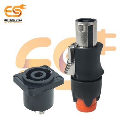 250V 20A 4 Pole Speakon Male Cable Connector with Metal Insert and Female Connector (Orange)